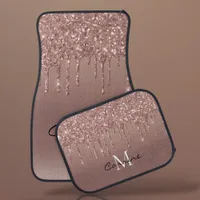 Monogram Name Metallic Rose Gold Dripping Glitter Car Floor Mat