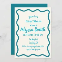 Handwritten Wavy Border Retro Teal Bridal Shower Invitation