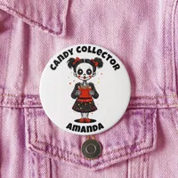 Cute Candy Collector Skeleton Girls Halloween Button