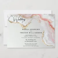 Elegant Blush and Gold Fluid Ink Agate  Invitation