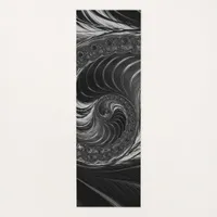 Fractal Black White Metal Nautilus Swirl Yoga Mat