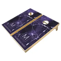 Simply Marble Monogram Violet and White ID672 Cornhole Set