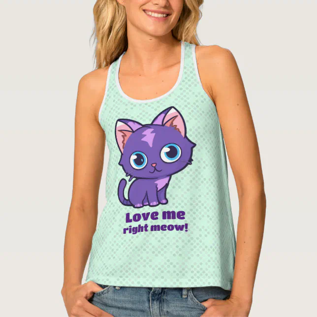 Purple Anime Cat Vector Art Mint Green Tank Top