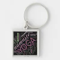 Yoga Word Cloud Plum/Green ID254 Keychain