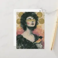 Woman and Bird Mixed Media Collage Postcard