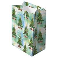 Alcohol Ink and Watercolor Christmas Trees Pattern Medium Gift Bag