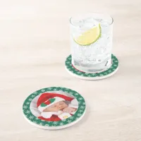 Your Photo Santa Baby Green Background Snowflakes Coaster