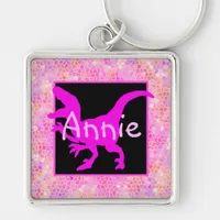 Personalized Pink Dinosaur Hide  Keychain