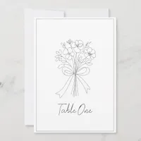 whimsical drawn bow & flower wedding table number