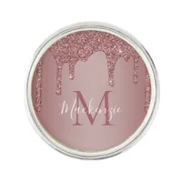Elegant Rose Gold Sparkle Glitter Drips Monogram Lapel Pin
