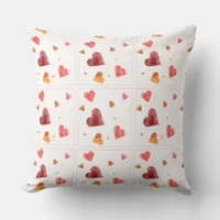 Colorful Watercolor Hearts Throw Pillow