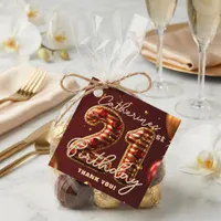Burgundy Red Gold Balloons 21st Birthday Party Favor Tags