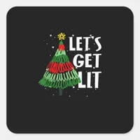 Let's Get Lit Funny Christmas Drinking Men Women Square Sticker