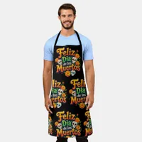 Colorful Day of the Dead Candy Skulls Marigolds Apron
