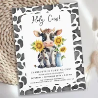 Holy Cow I'm One Sunflowers Farm 1st Birthday Invitation Postcard