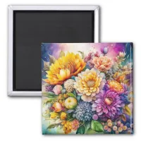 Pretty Colorful Watercolor Ai Art Flowers  Magnet