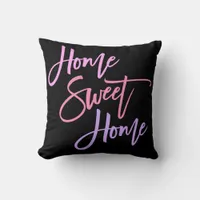 Home Sweet Home Elegant Pink Lilac Script Black Throw Pillow