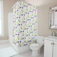 Spring Summer Yellow Pink Purple Flower Watercolor Shower Curtain