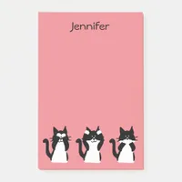 Tuxedo Cats | Three Wise Kitties Light Coral Post-it Notes
