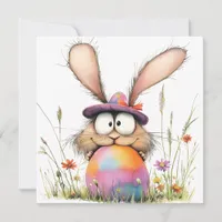 Whimsical Bunny with Decorated Egg Easter Greeting Card