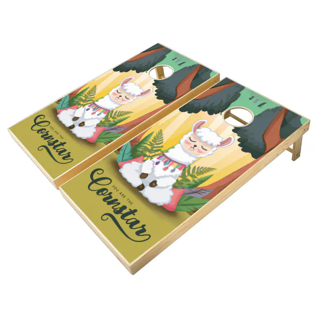 Cute Llama Meditating in Magical Forest Birthday Cornhole Set