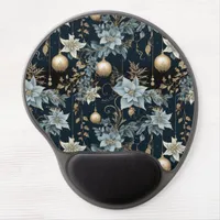 Blue and Gold Christmas Ornaments Poinsettias Gel Mouse Pad