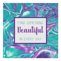 Purple and Teal Fluid Art Marble like Quote  Faux Canvas Print