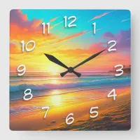 Beautiful Sunset on the Ocean Sandy Beach Square Wall Clock