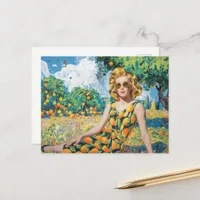 A Beautiful Woman in an Orange Grove Postcard