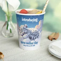 Cute Snow Leopard Asleep on Clouds Baby Shower Paper Cups
