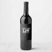 Christmas Funny Cute Let's Get Lit Wine Label
