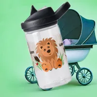 Cute lion in the grass with ladybug, kids  water bottle