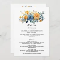 Blue and Gold Floral Wedding Menu