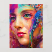 Colorful Woman Covered in Paint Postcard