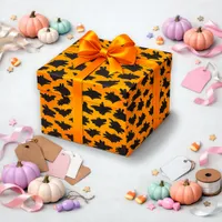 Shadow Puppet Orange Halloween Bat Pattern  Wrapping Paper