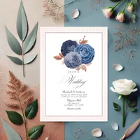 Elegant Dusty Blue and Rose Gold Floral Wedding Invitation