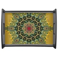 FractaLace Red Gold Green Mandala Energy Serving Tray