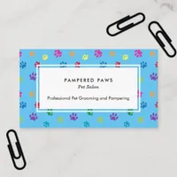 Colorful Paw Prints Professional Pet Salon Blue Business Card