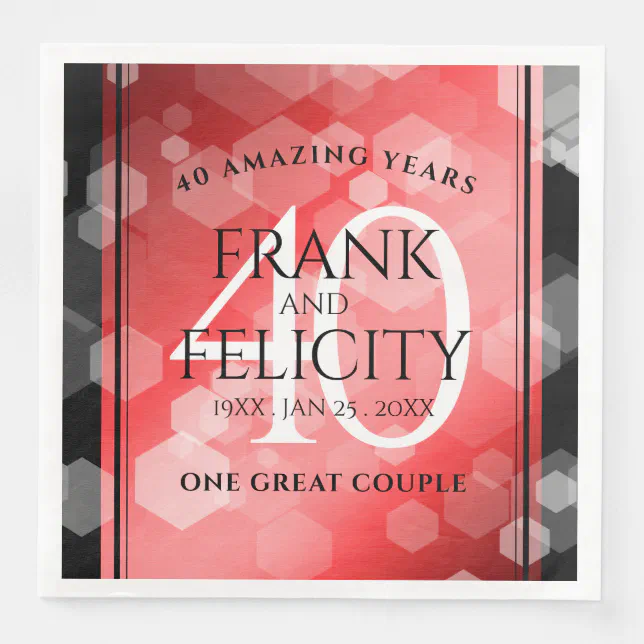 Elegant 40th Ruby Wedding Anniversary Celebration Paper Dinner Napkins