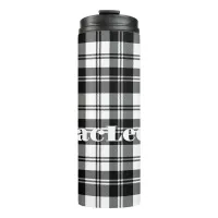 Simple Tartan Black and White Monogram Name | Thermal Tumbler