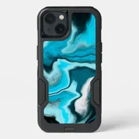Blue, Black and White Marble Fluid Art   iPhone 13 Case