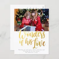 Wonders of His Love Gold Foil Photo Holiday Postcard