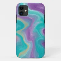 Purple, Blue and Teal Fluid Art   iPhone 11 Case
