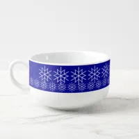 Soup Mug - White Snowflakes on Blue