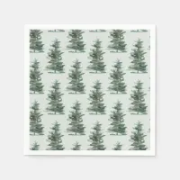 Classic Green Watercolor Pine Tree Napkins