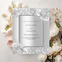 Silver florals 25th wedding anniversary invitation