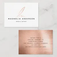 Notary Public Signing Agent Rose Gold Foil Quill  Business Card