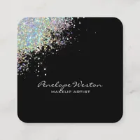 Elegant Black with Silver Glitter Splash Square Business Card