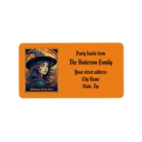 Orange Halloween Witch Party Address Label