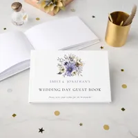 Modern Purple Florals Foliage Wedding Day Guest Book
